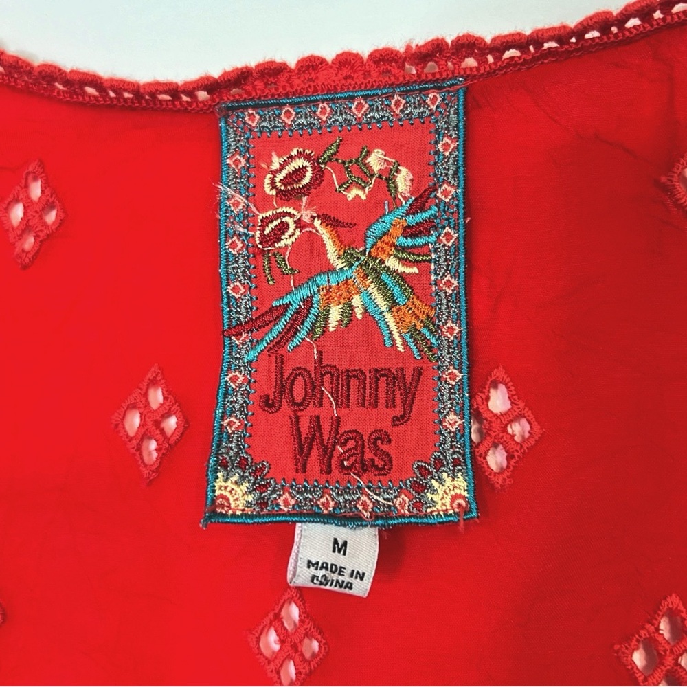 Johnny Was Luanna Eyelet Sleeveless Boho Top Size M Womens Red Cupra Rayon - Picture 6 of 7